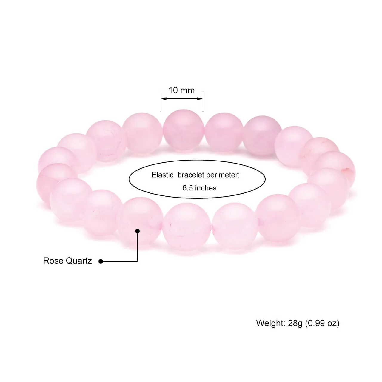 10mm Rose Quartz Healing Crystal Beads Bracelet | Jovivi