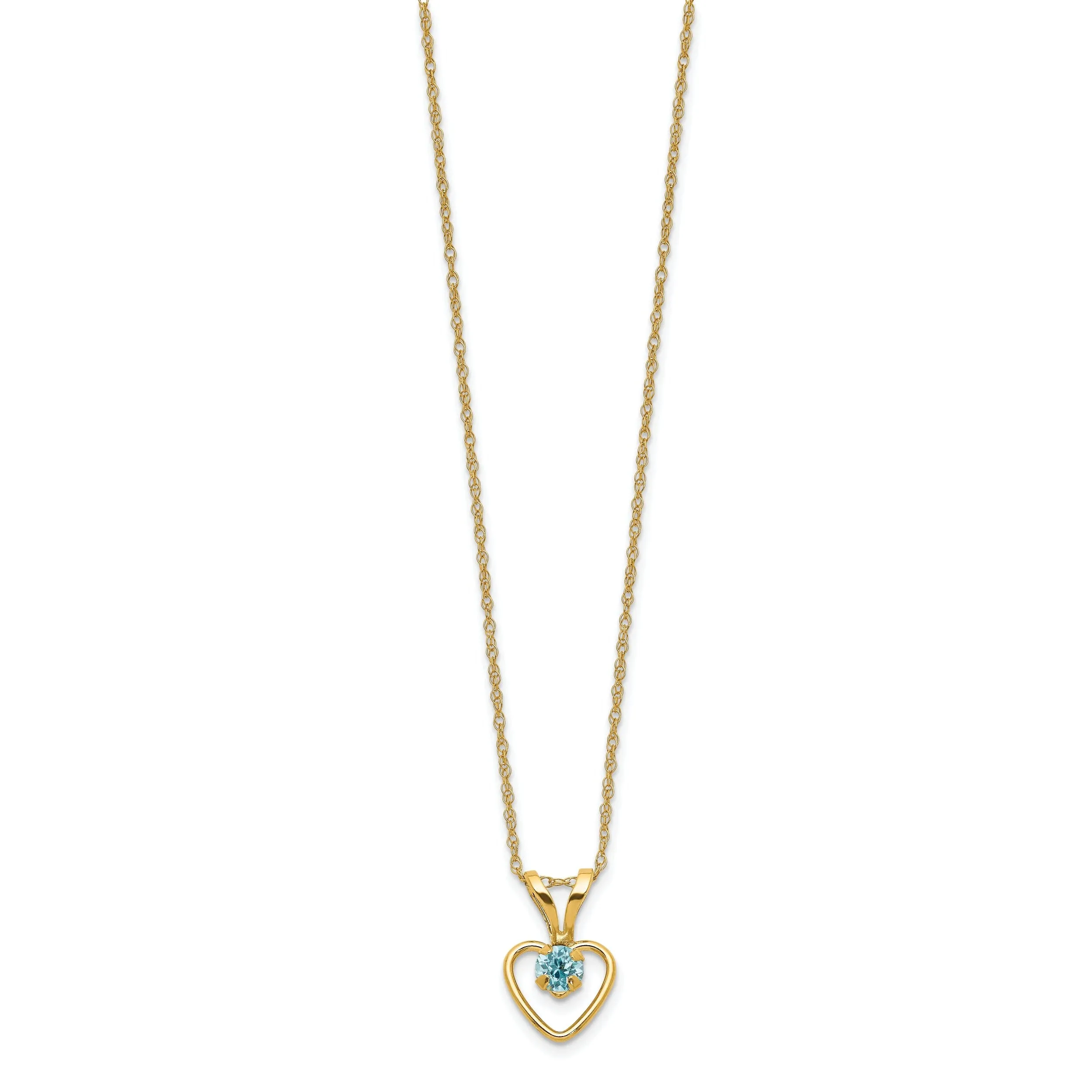 14k Yellow Gold Blue C.Z Heart Necklace