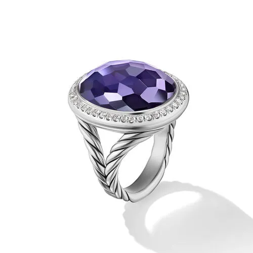 Albion Oval Ring in Sterling Silver with Black Orchid and Diamonds, 21mm