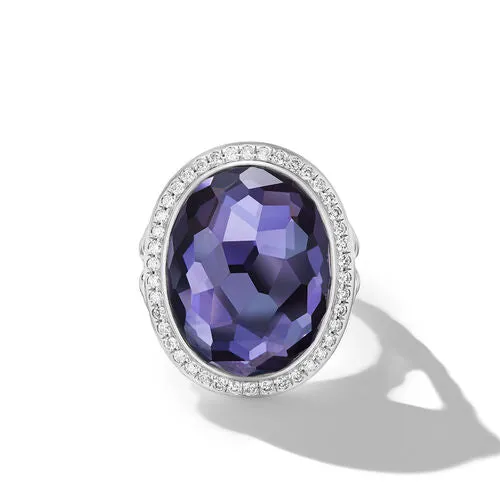 Albion Oval Ring in Sterling Silver with Black Orchid and Diamonds, 21mm