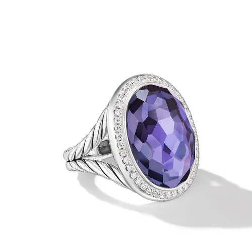 Albion Oval Ring in Sterling Silver with Black Orchid and Diamonds, 21mm