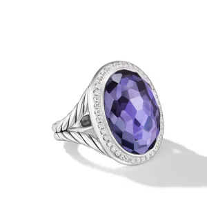 Albion Oval Ring in Sterling Silver with Black Orchid and Diamonds, 21mm