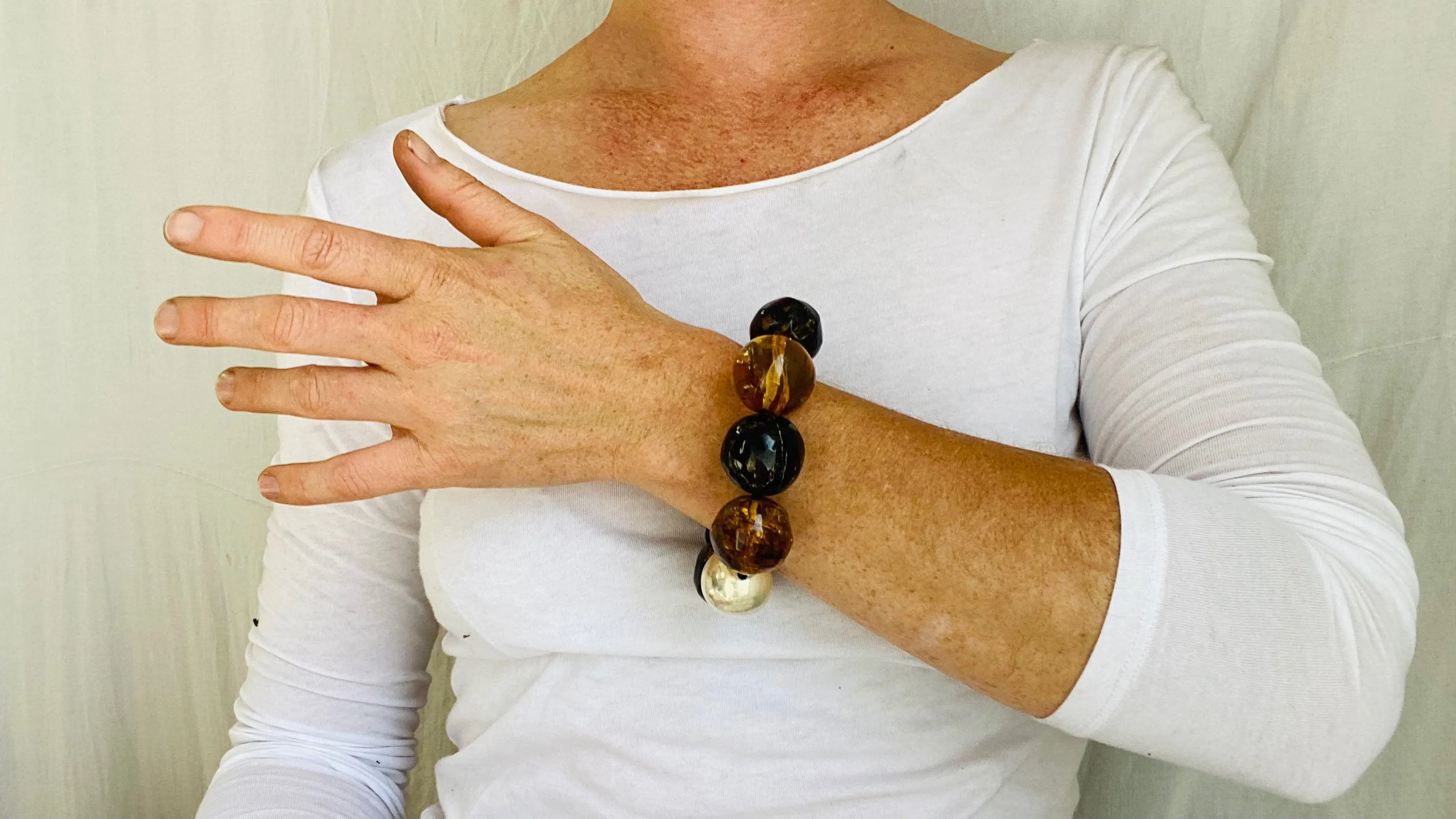 Amber Beaded Bracelet. Sterling Beads. Chunky