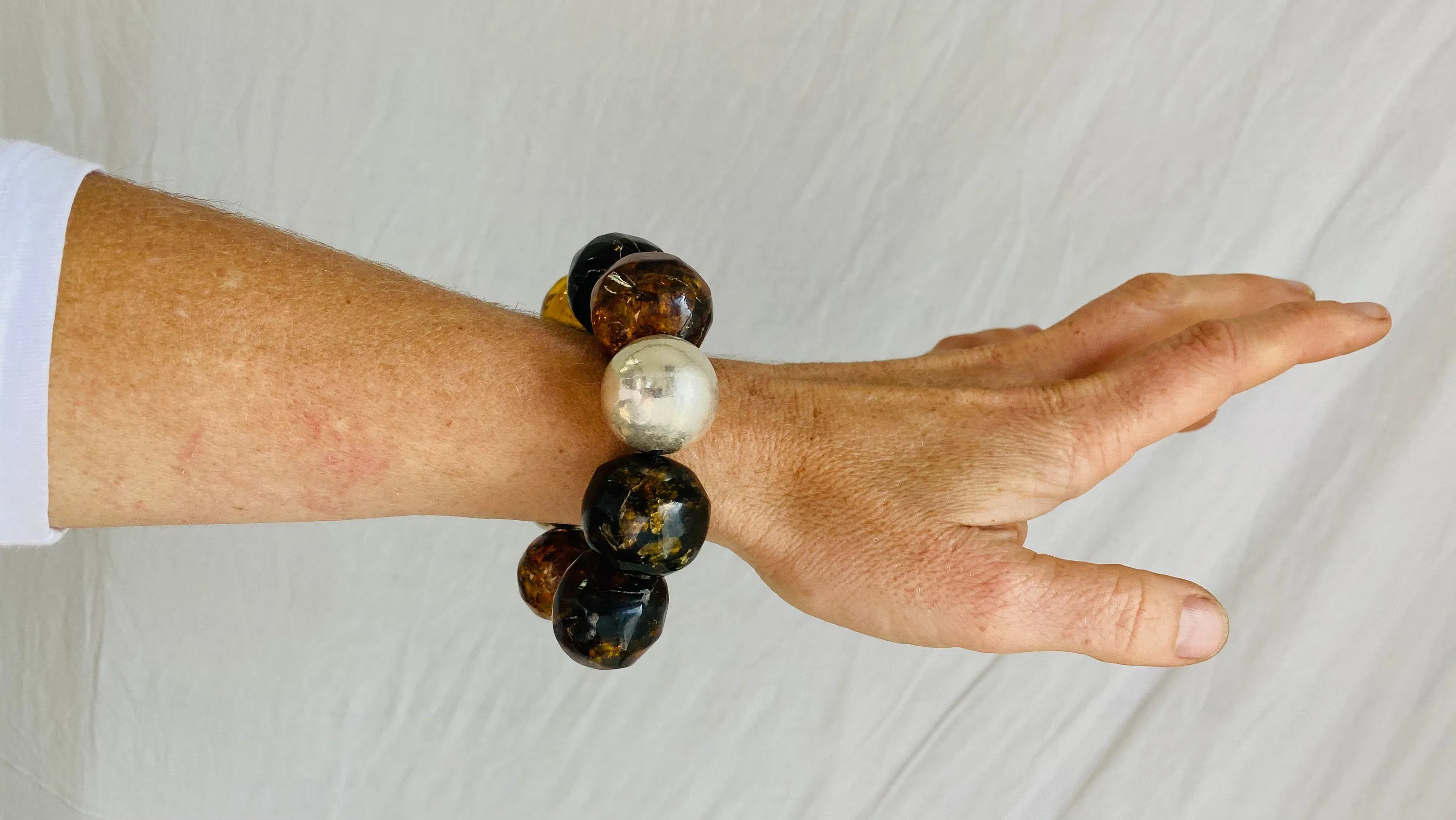 Amber Beaded Bracelet. Sterling Beads. Chunky
