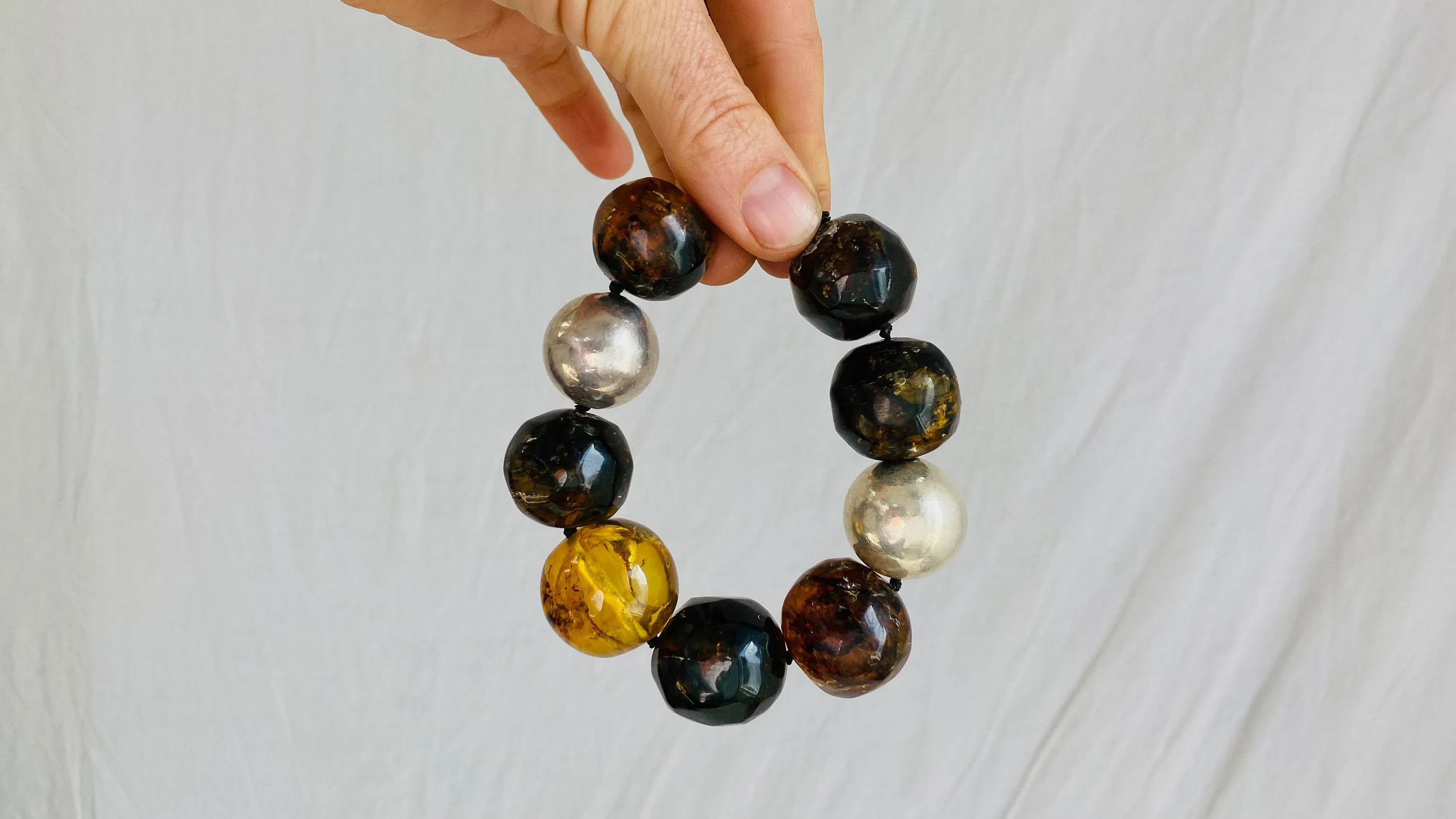Amber Beaded Bracelet. Sterling Beads. Chunky