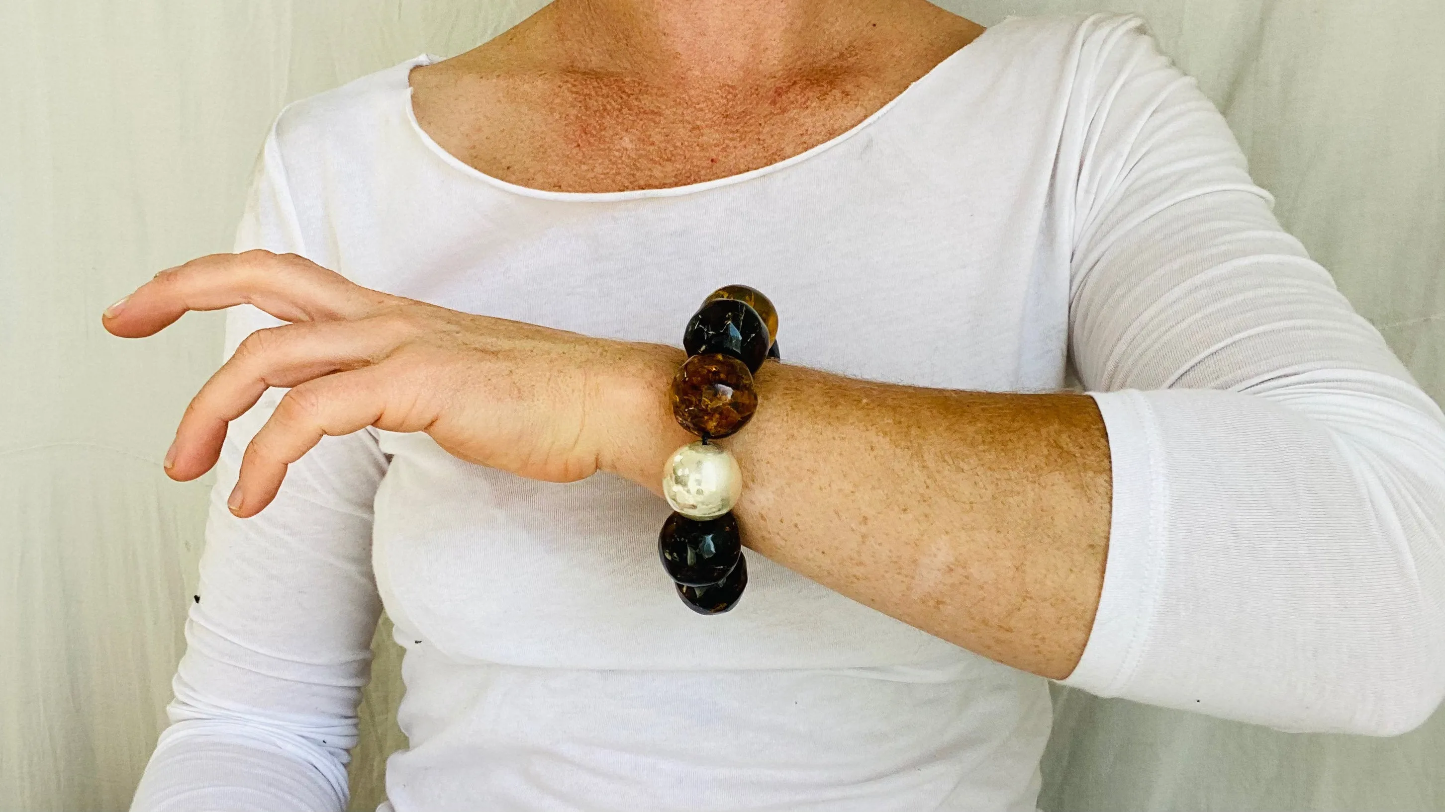 Amber Beaded Bracelet. Sterling Beads. Chunky