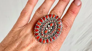 Antique Coral and Sterling Ring. India. Gorgeous! size 9.75. 1047