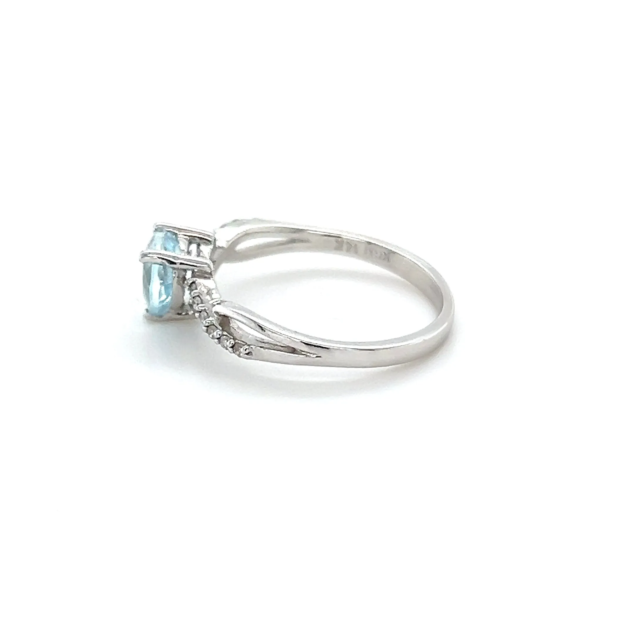 Aquamarine Heart Solitaire Diamond Sided Ring