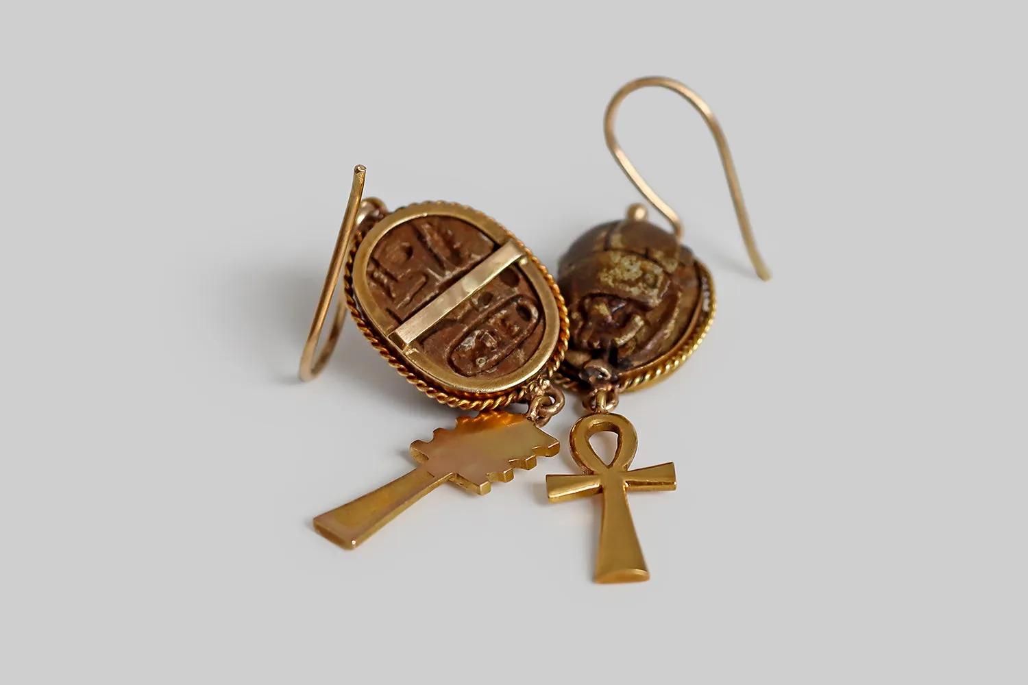 Art Deco Ancient Scarab Dangle Earrings