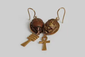 Art Deco Ancient Scarab Dangle Earrings