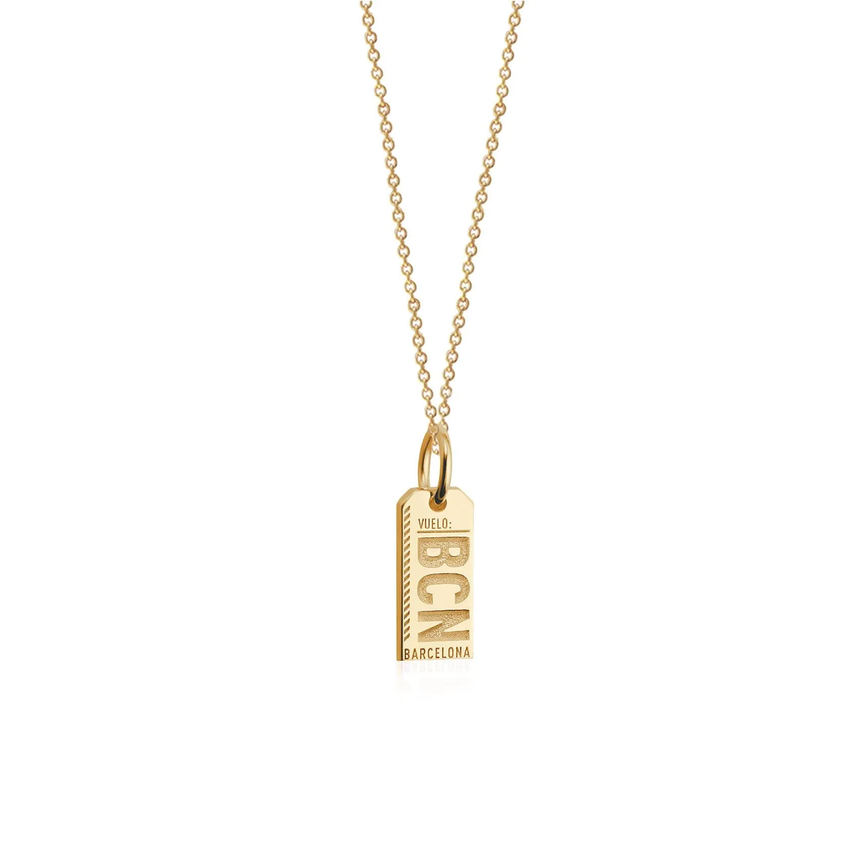 Barcelona Spain BCN Luggage Tag Charm Soild Gold Mini