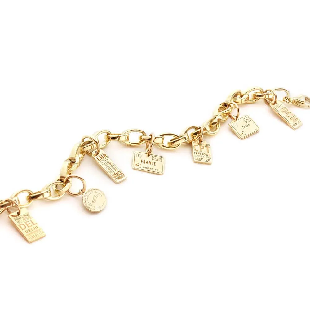 Barcelona Spain BCN Luggage Tag Charm Soild Gold Mini