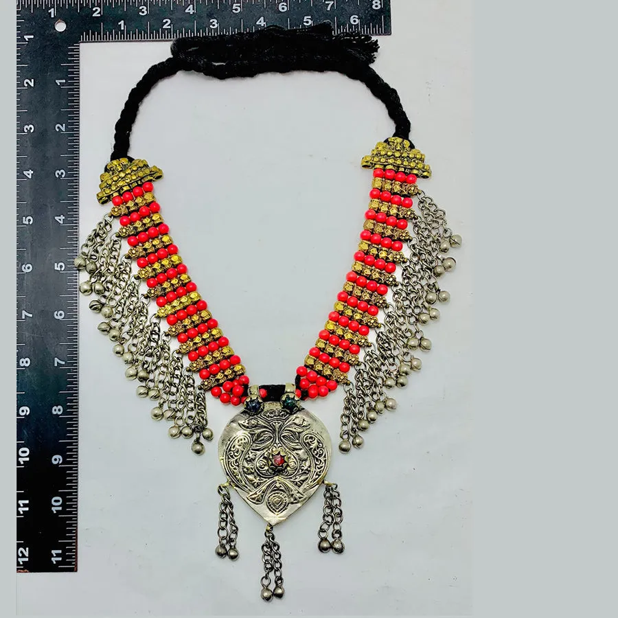 Beaded Chain Necklace With Silver Pendant