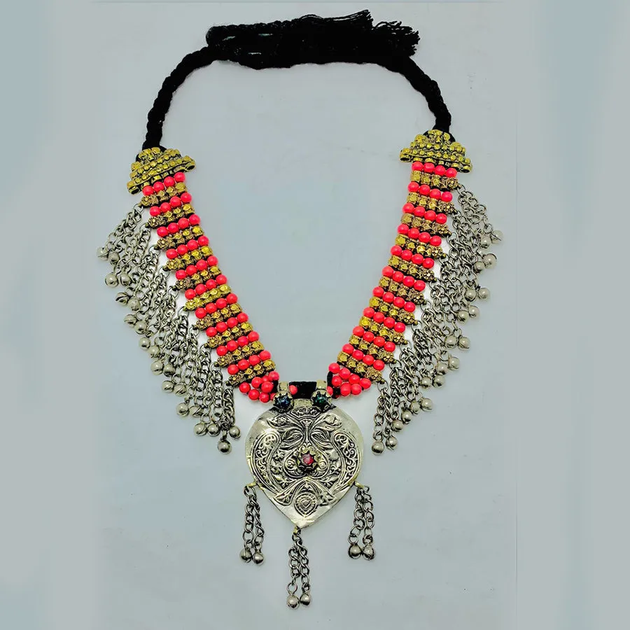Beaded Chain Necklace With Silver Pendant