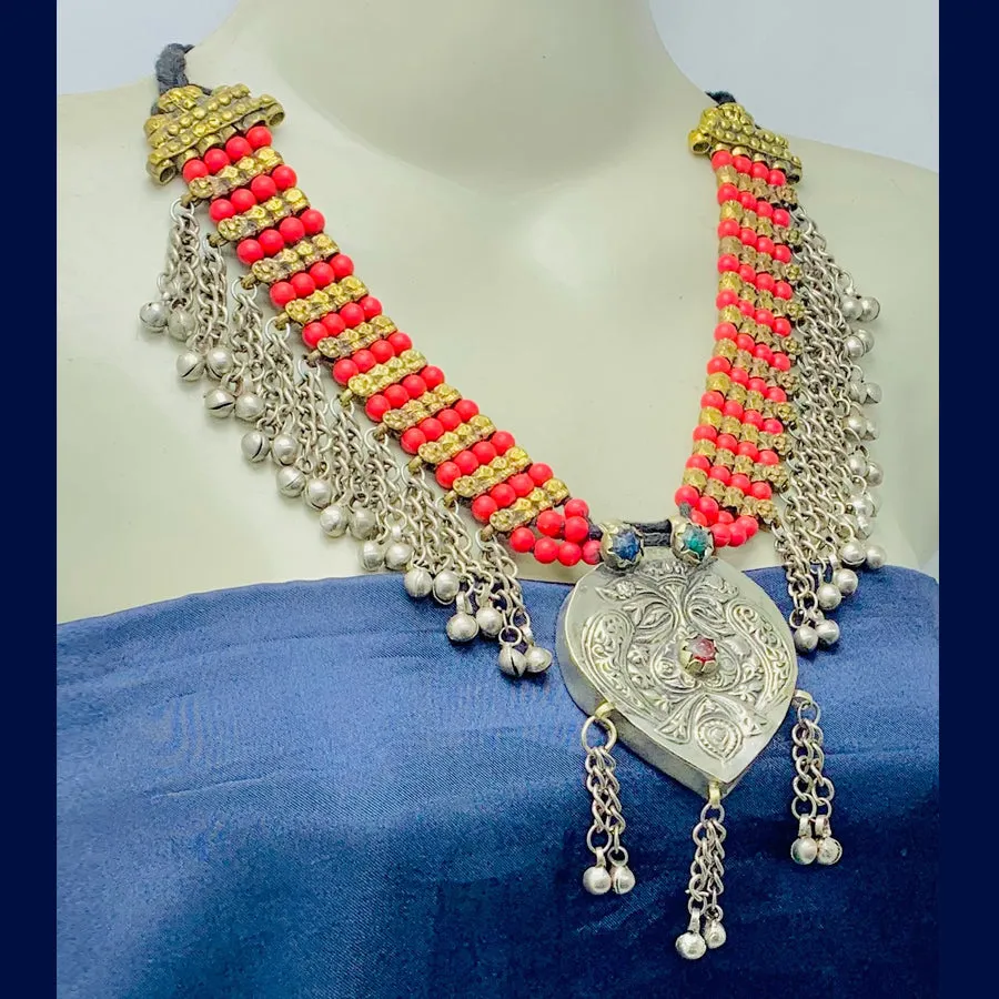 Beaded Chain Necklace With Silver Pendant