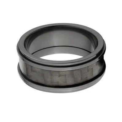 Black ZirconiumRing, Carbon Fiber Inlay Ring w/ High Polish Finish: 9RC BZ P