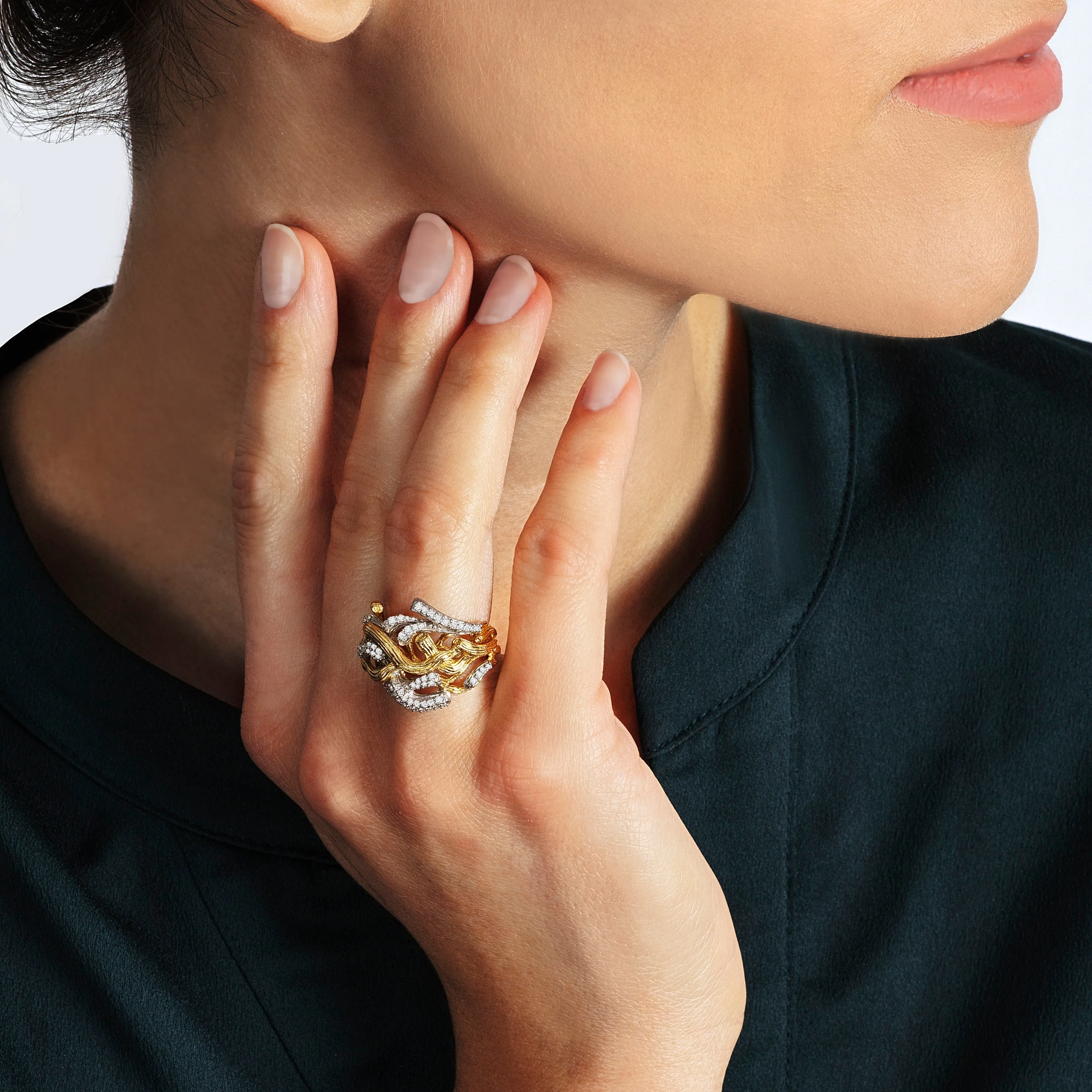 Branch Coral Ring with Diamonds