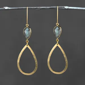 Brass Hammered Open Tear w/ Labradorite
