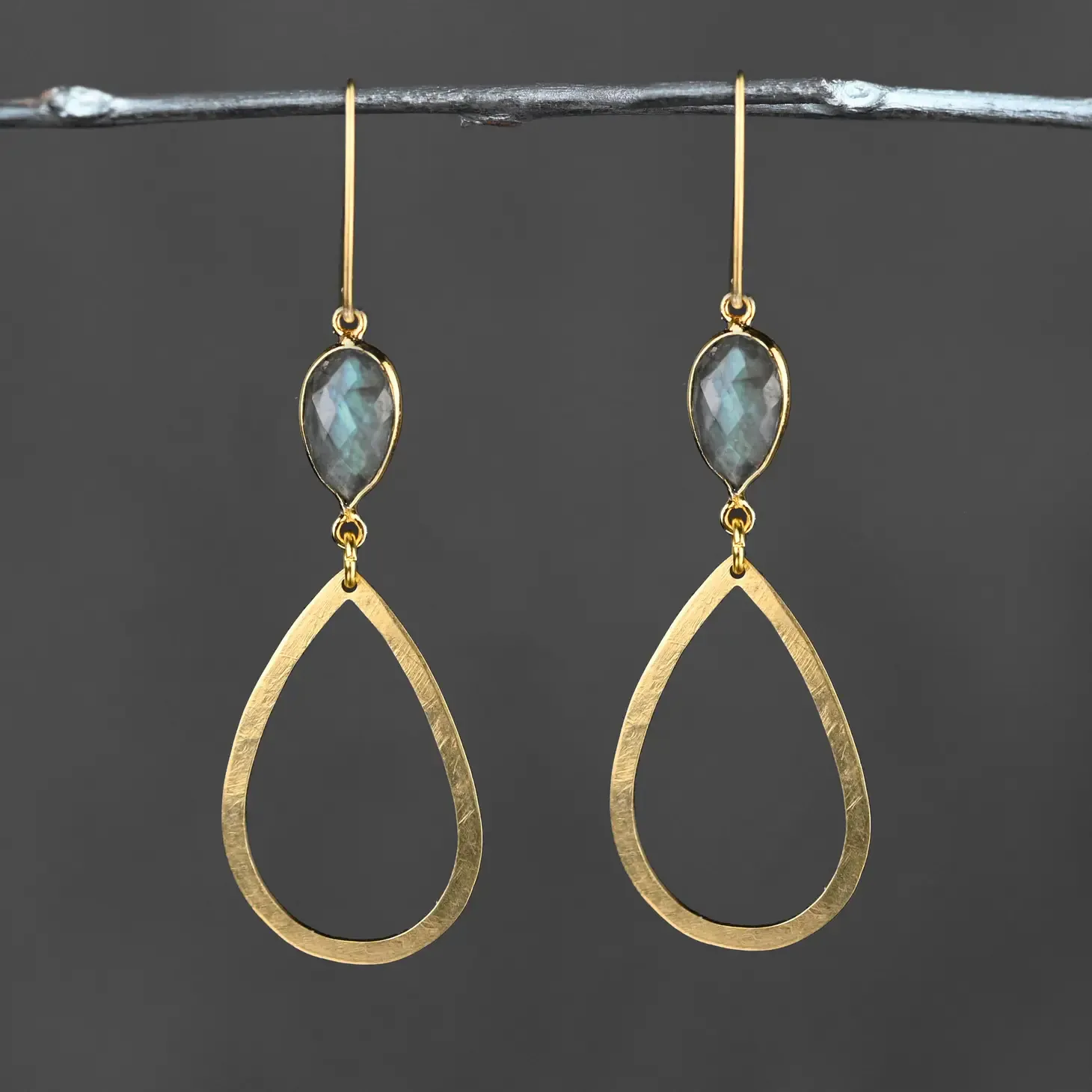 Brass Hammered Open Tear w/ Labradorite