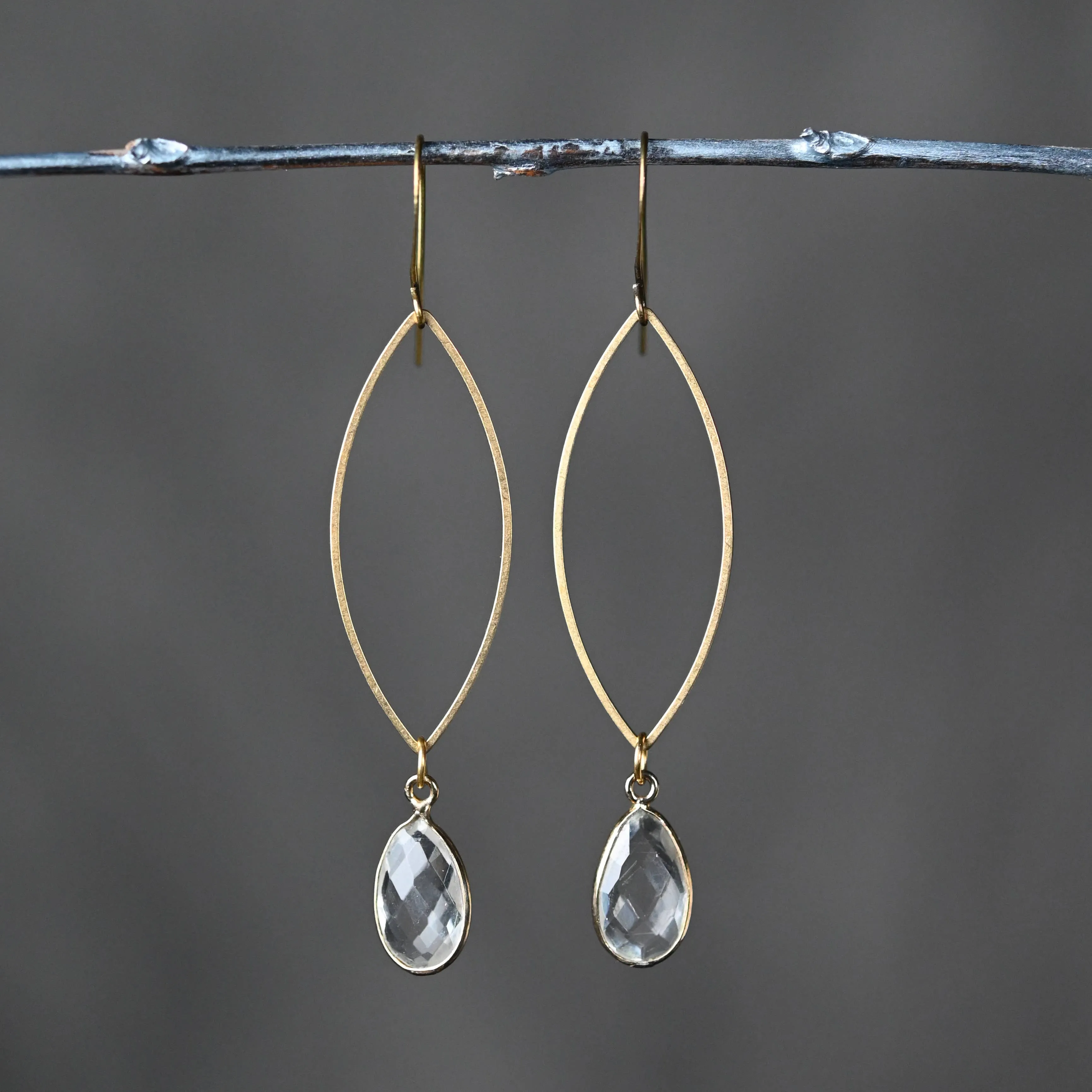 Brass Open Marquise w/ Stone Earrings (Crystal)