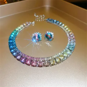 Brilliant Crystal Necklace Earrings Set for Women Party Jewelry Fashion Accessories