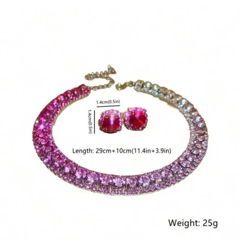 Brilliant Crystal Necklace Earrings Set for Women Party Jewelry Fashion Accessories