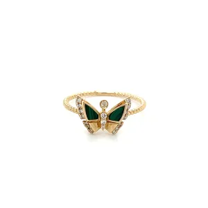 Butterfly Malachite and Diamond Ring