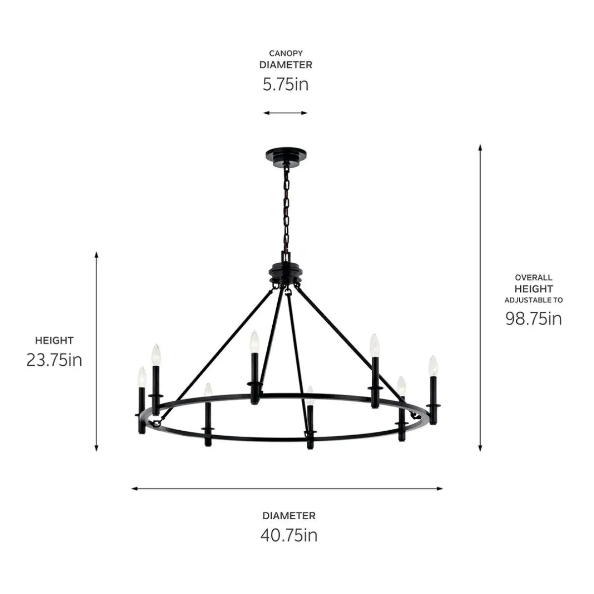 Carrick 41" 8-Light Chandelier 1-Tier, Black Finish