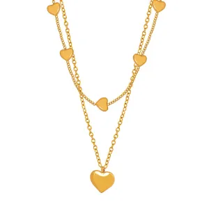 Colorfast Heart Double Chain Titanium Necklace in Niche Style