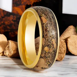 CORKSHINE | Gold Tungsten Ring, Cork and Gold Glitter Inlay, Domed