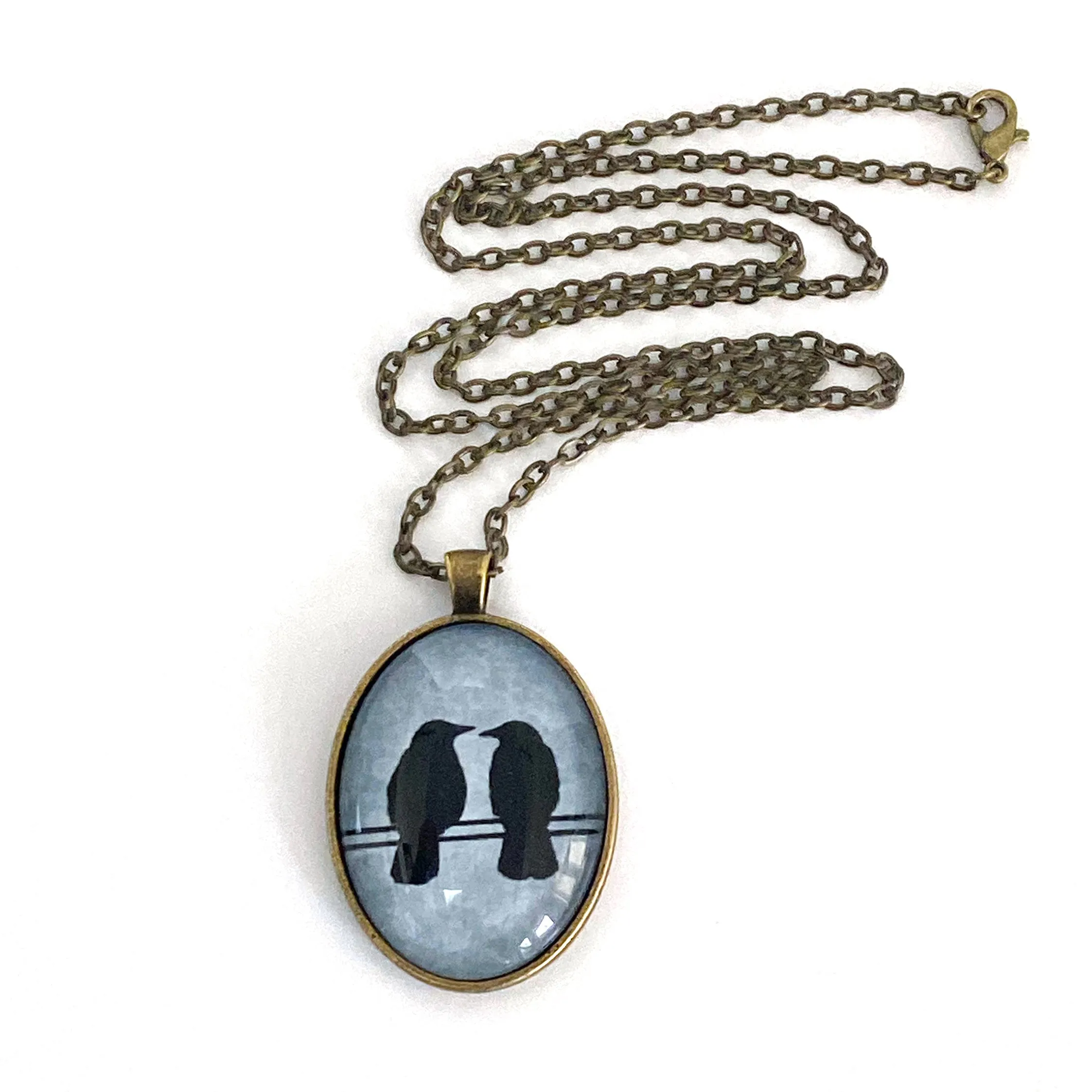 CROW COUPLE - Large Glass Pendant