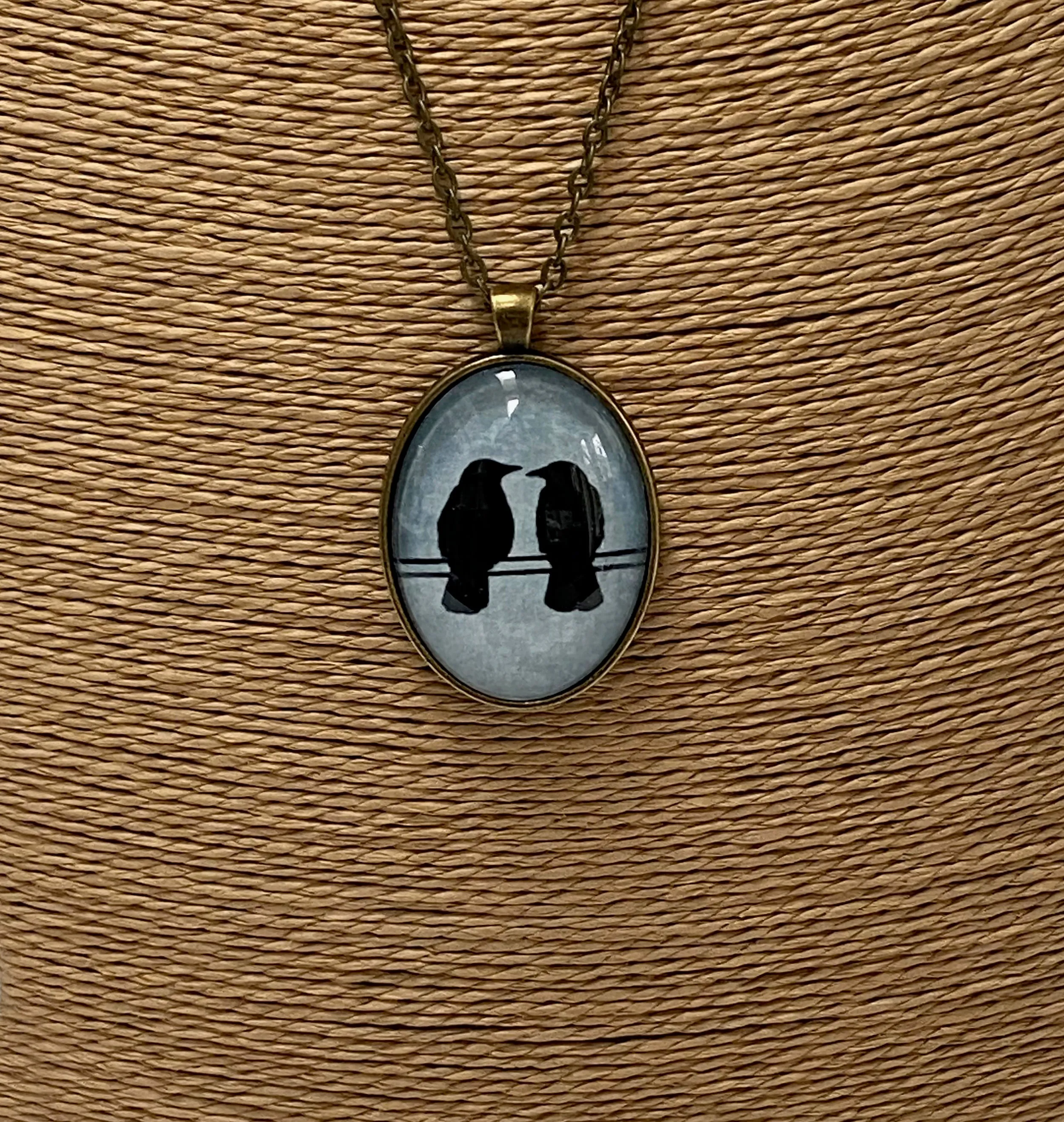 CROW COUPLE - Large Glass Pendant
