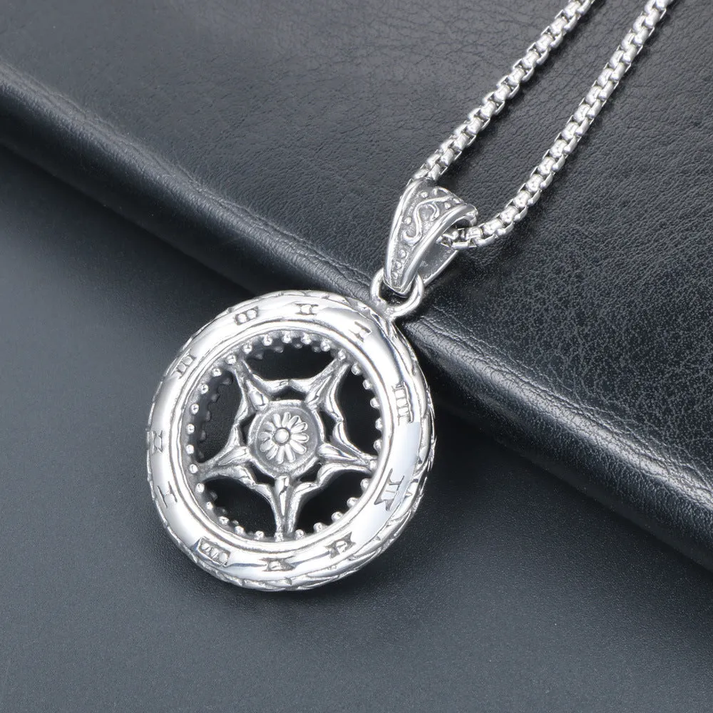 Customizable Urban Wheel Pendant Necklace for Men - Trendy Punk Hip Hop Style