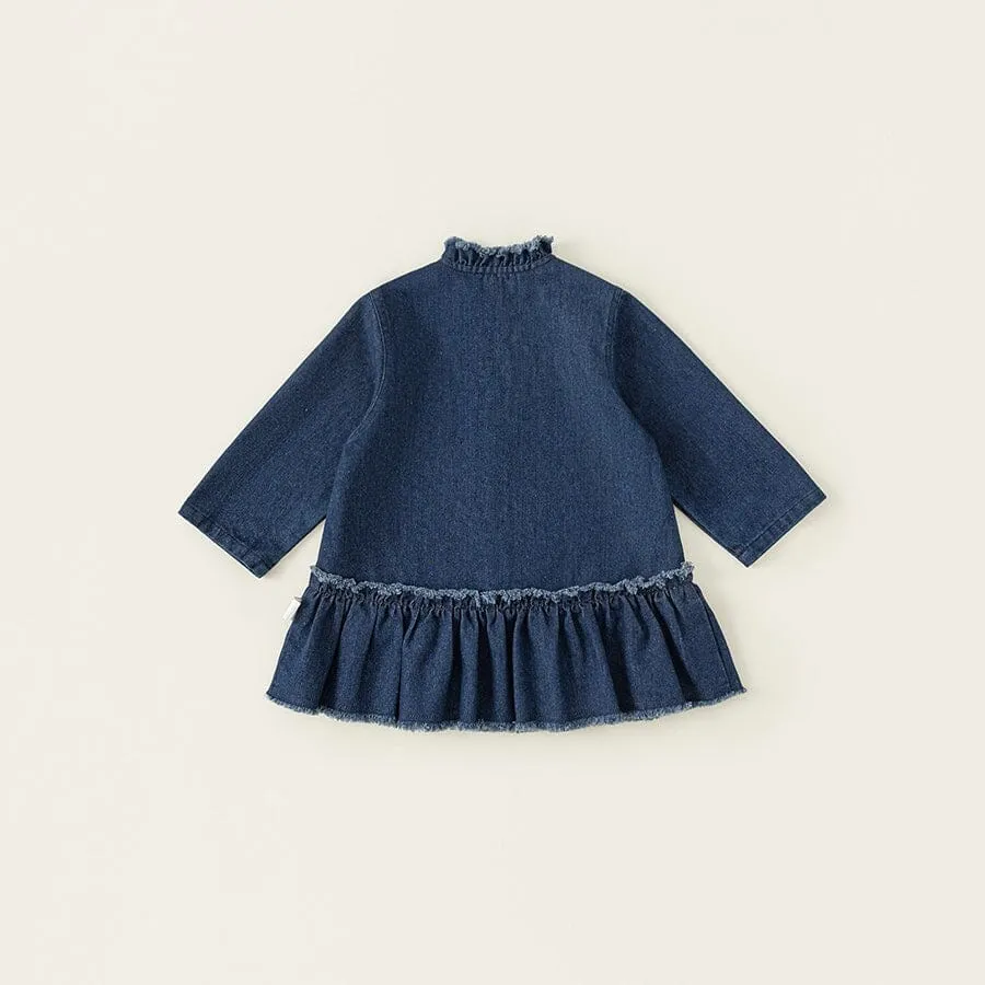 Daisy Ruffled Long Sleeve Denim Dress