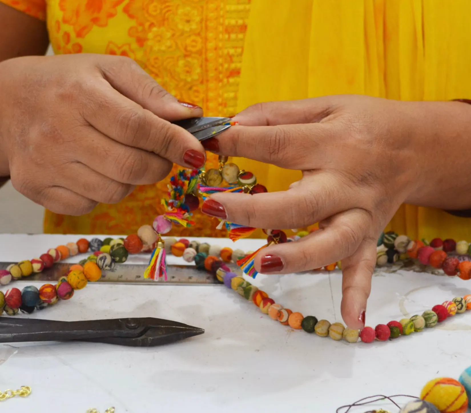 Decorative Beads Garland (6 ft) | Kantha Fabric & Recycled Wood