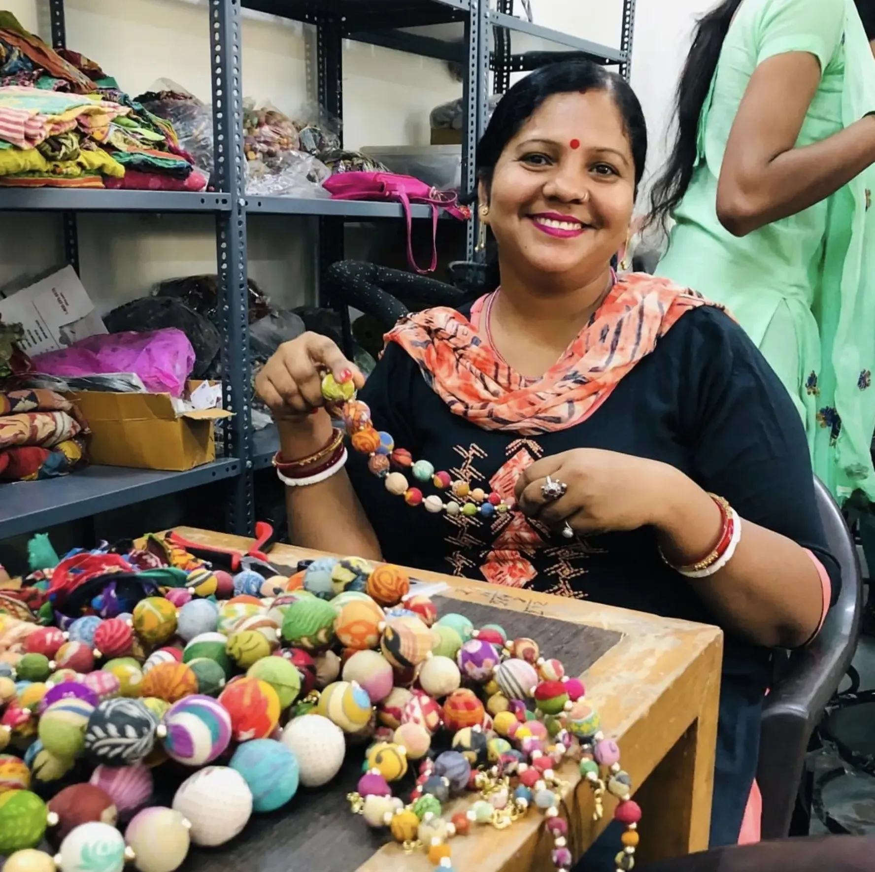 Decorative Beads Garland (6 ft) | Kantha Fabric & Recycled Wood