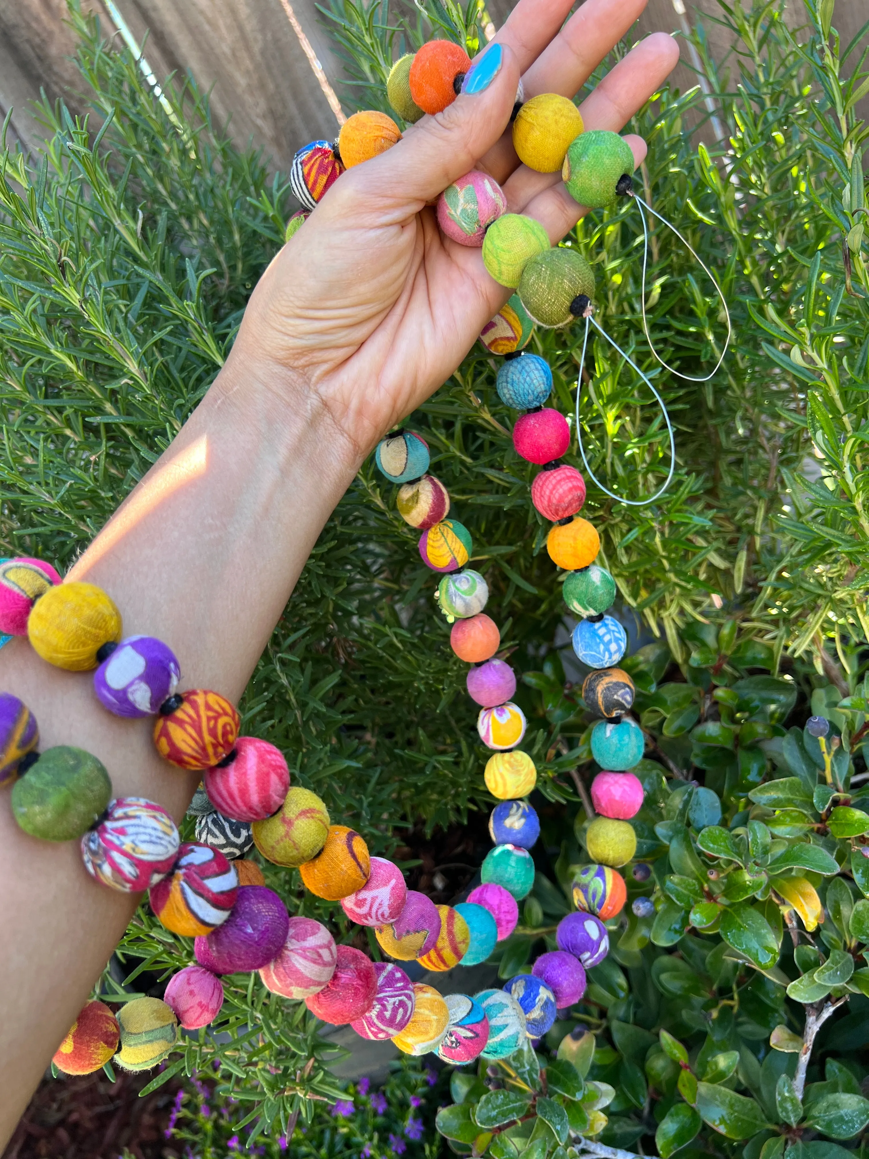 Decorative Beads Garland (6 ft) | Kantha Fabric & Recycled Wood
