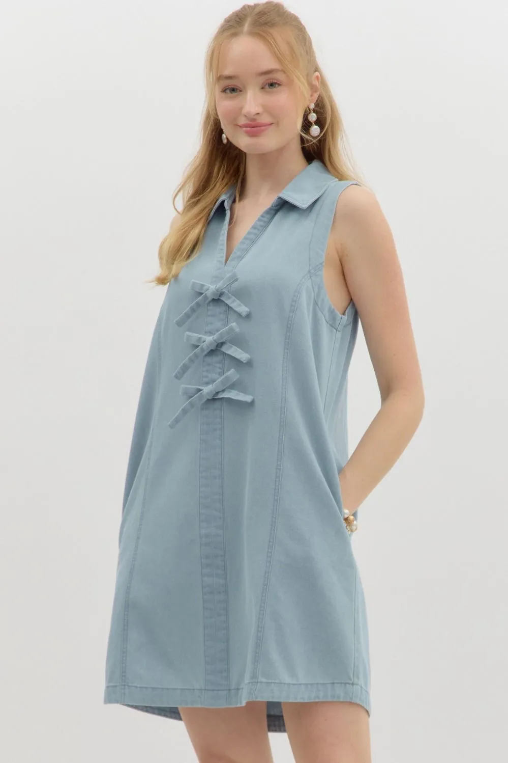 Denim Bow Detail Mini Dress