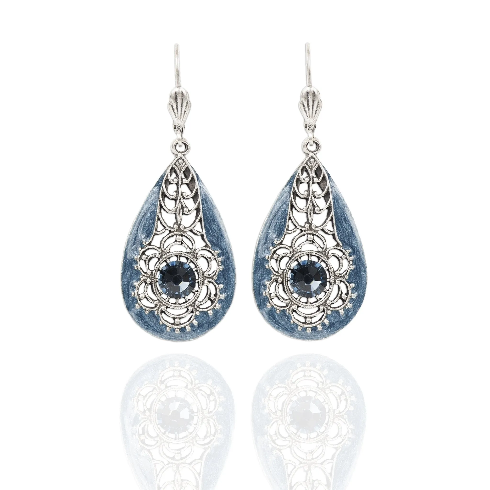 Denim Crystal Bell Drop Earrings