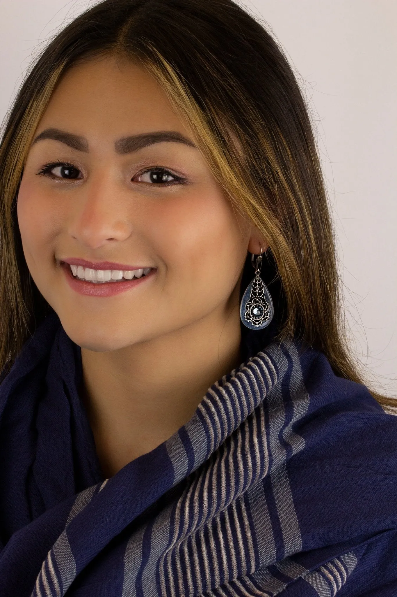 Denim Crystal Bell Drop Earrings