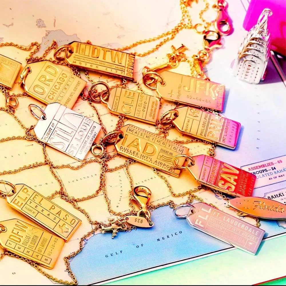 Detroit Michgian USA DTW Luggage Tag Charm Solid Gold