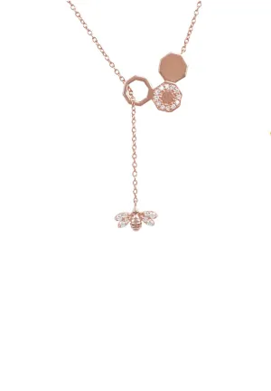Diamond Honey Bee Comb Pendant Necklace Rosegold