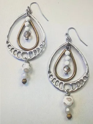 Double Tear Hoop earrings w/ Glass Drop