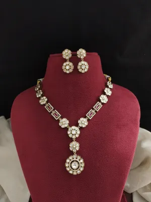 Elegant Kundan Necklace with Floral Pendants and Matching Earrings for Karwa Chauth
