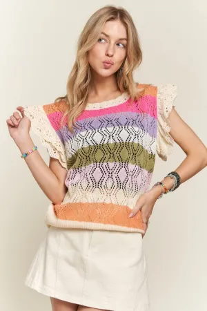 Eyelet Sleeve Multi Color SS Top
