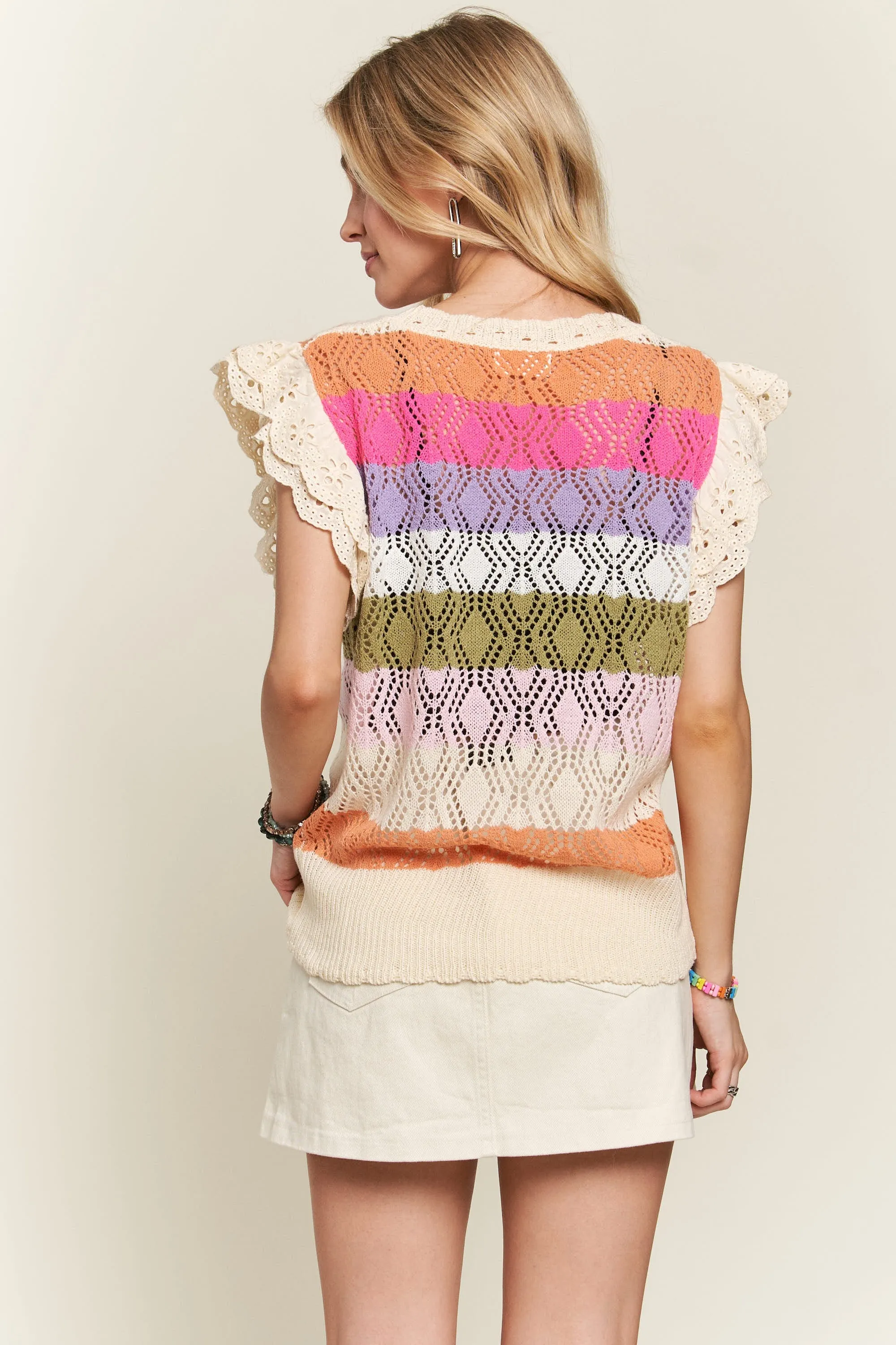 Eyelet Sleeve Multi Color SS Top