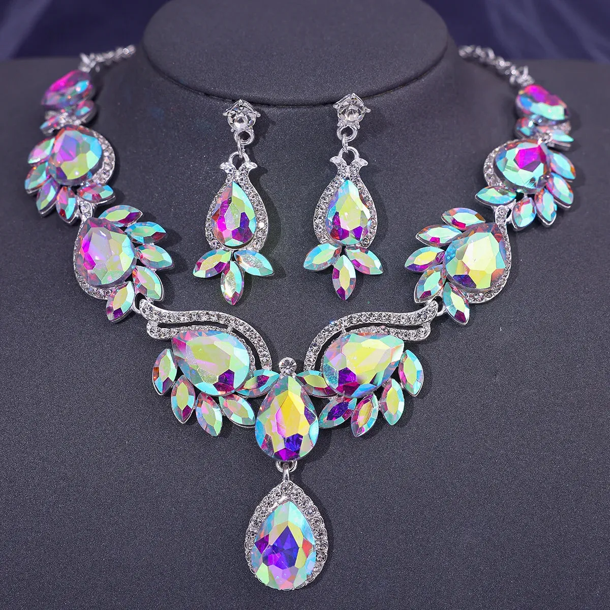 Fashion Necklace Earrings Sets Crystal Choker Party Accessories for Women