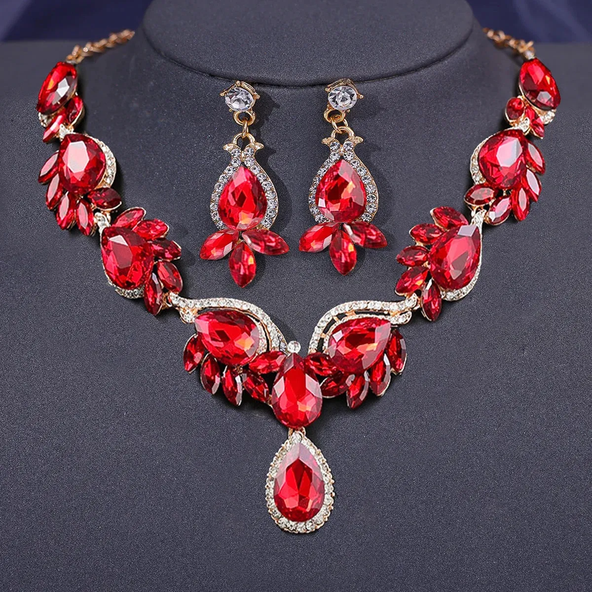 Fashion Necklace Earrings Sets Crystal Choker Party Accessories for Women