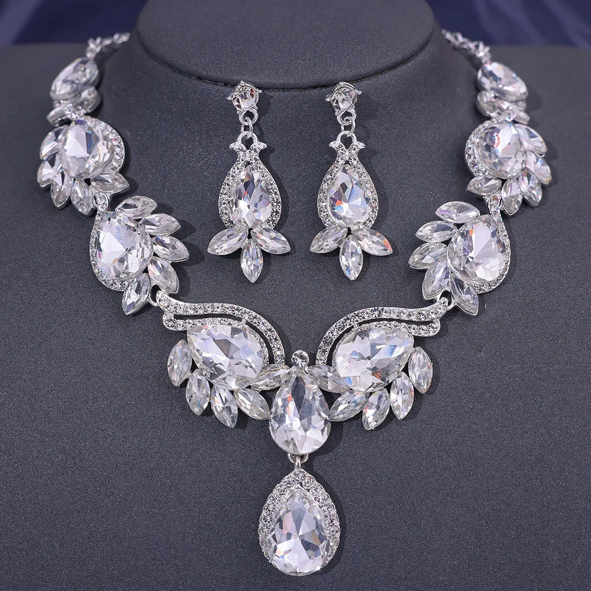 Fashion Necklace Earrings Sets Crystal Choker Party Accessories for Women
