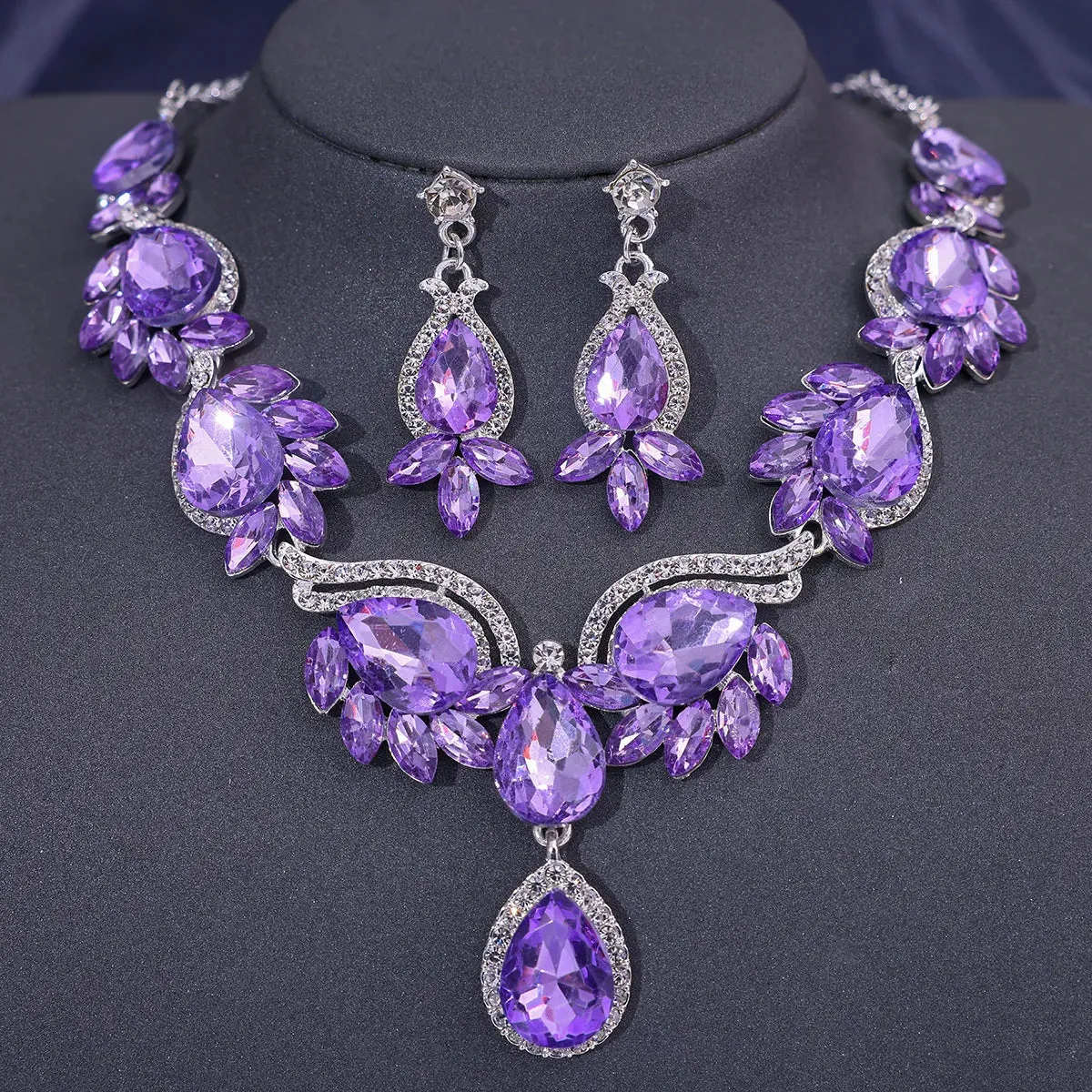 Fashion Necklace Earrings Sets Crystal Choker Party Accessories for Women